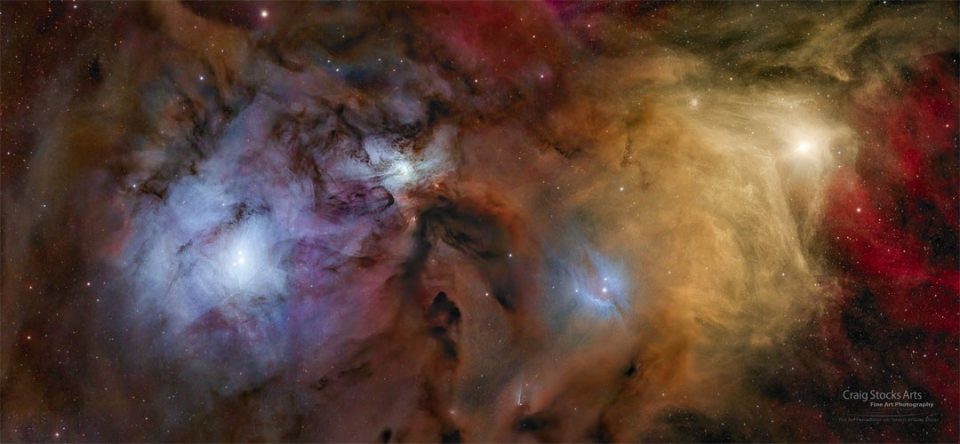 ستاره‌ها و ابرهای رنگارنگ نزدیک Rho Ophiuchi